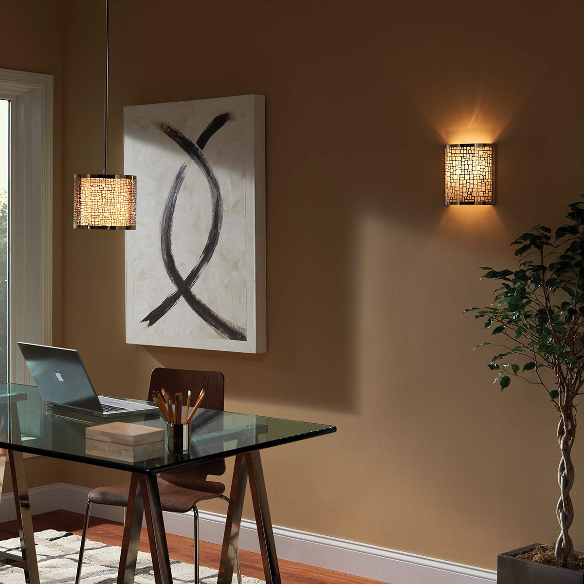 Metalowy - jedwabny abażur 20cm, lampa wisząca do salonu sypialni (1xE27) Feiss (Joplin)