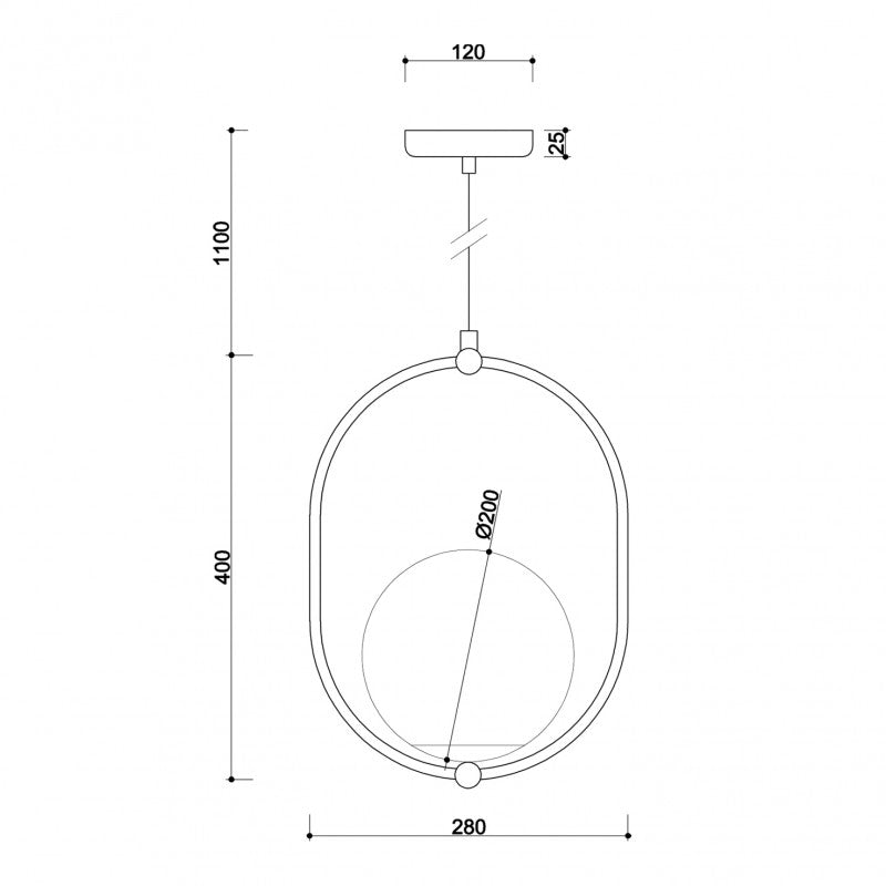 Minimalistyczna czarna lampa wisząca kula - Koban B, Ummo