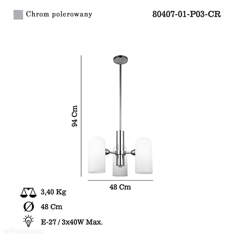 Modny żyrandol pokojowy do salonu, nad stół (chrom, 48cm) Lucea 80407-01-P03-CR  ESPEN