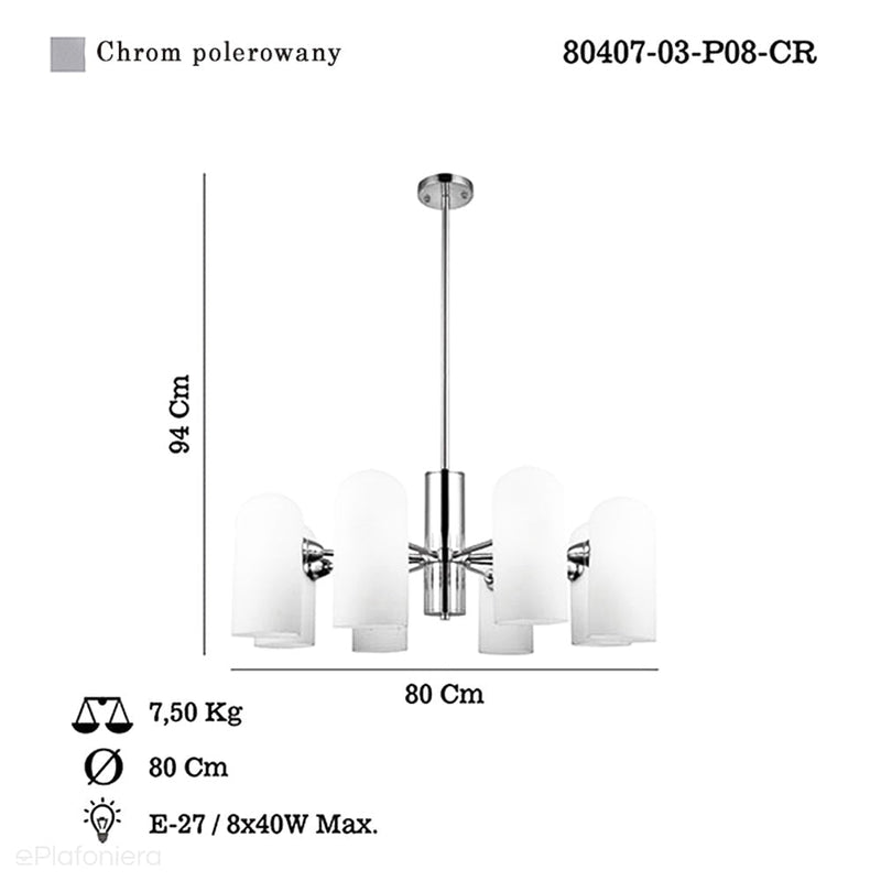 Modny żyrandol pokojowy do salonu, nad stół (chrom, 80cm) Lucea 80407-03-P08-CR ESPEN