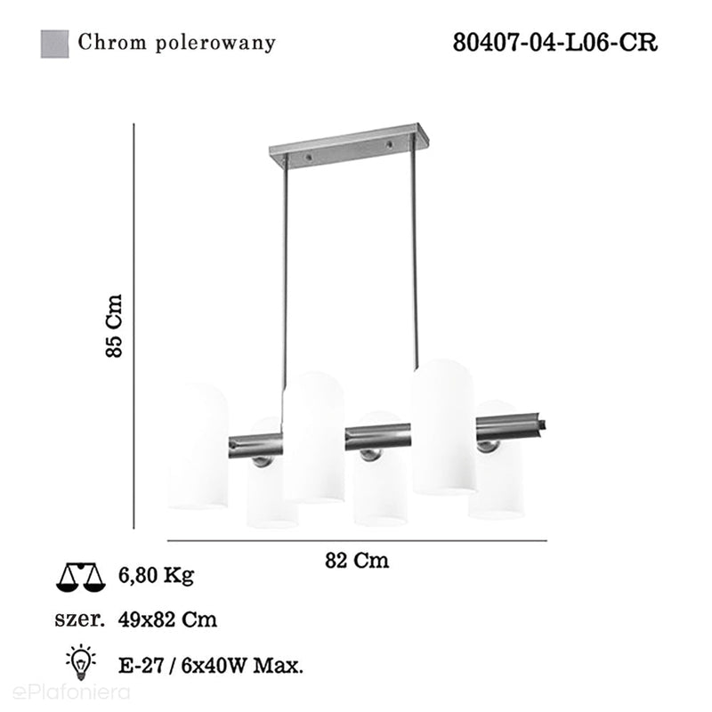 Modny żyrandol pokojowy do salonu, nad stół (chrom, 80x49cm) Lucea 80407-04-L06-CR ESPEN