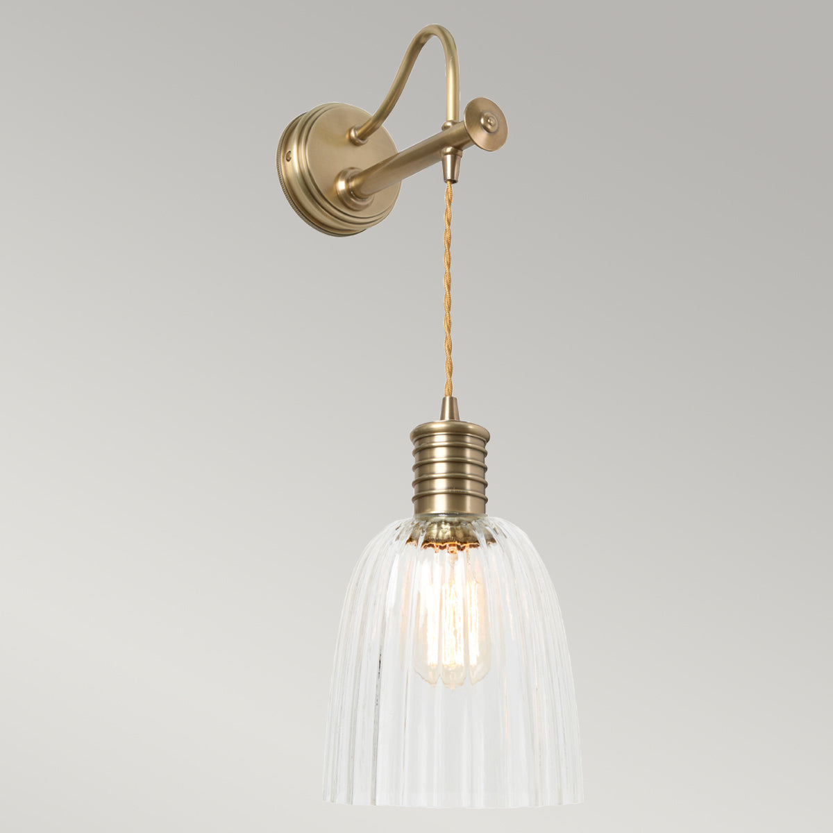 Mosiężna lampa ścienna - wisząca żarówka Douille - Elstead, kinkiet do sypialni / salonu (1xE27)
