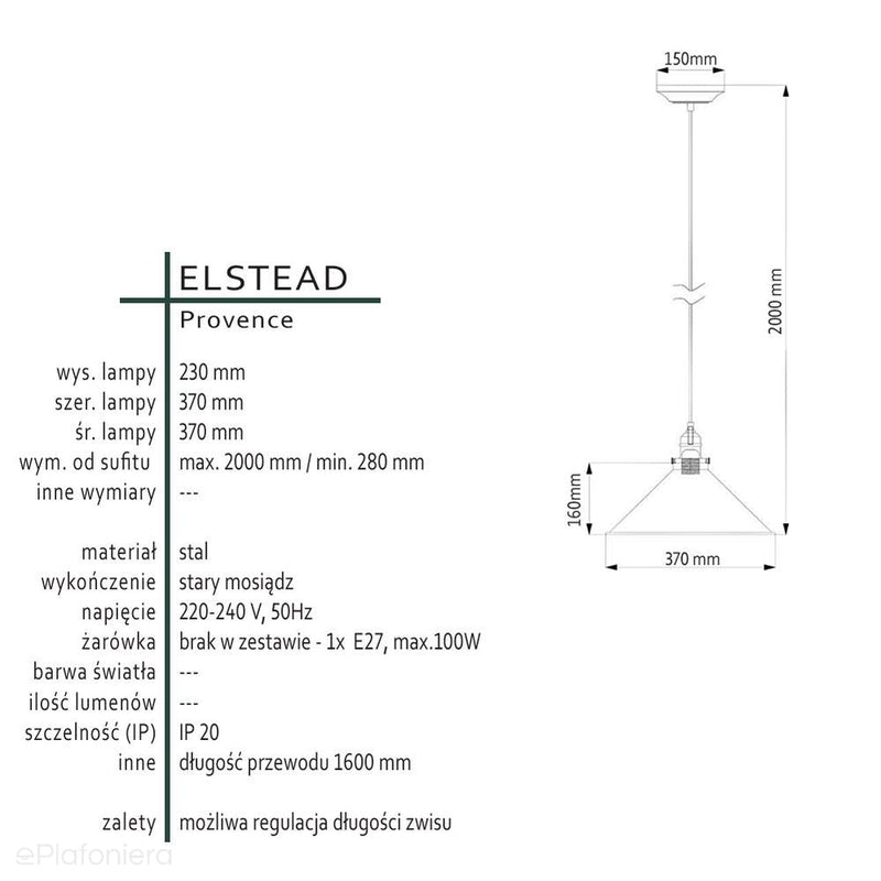 Mosiężna lampa wisząca Provence - Elstead (stary mosiądz, 37cm, 1xE27)