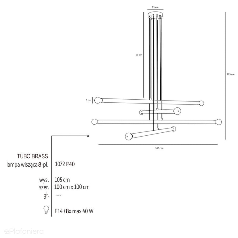 Mosiężna lampa wisząca Tubo 8 Brass - Aldex, rurki (8xE14) 1072P40