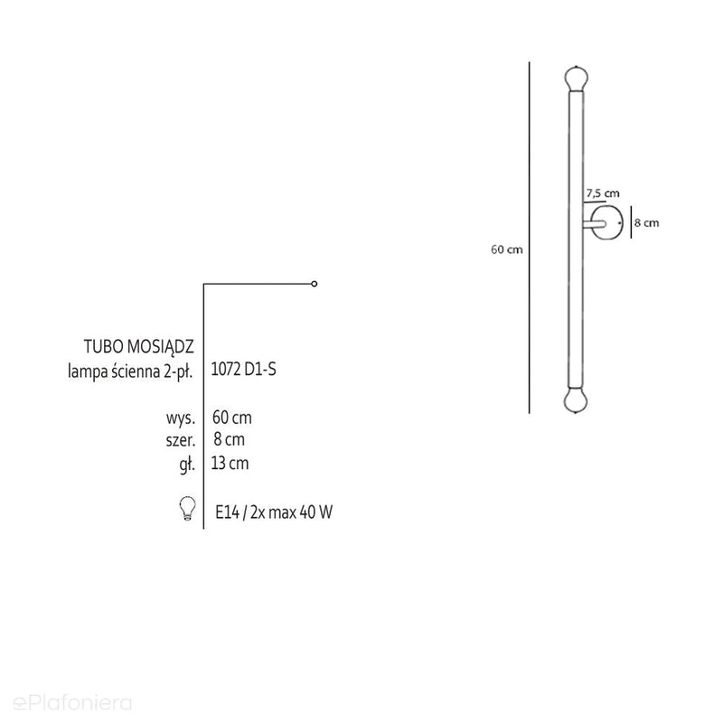 Mosiężny kinkiet, rurka - Tubo Wall Brass S - Aldex (2xE14) 1072D40S