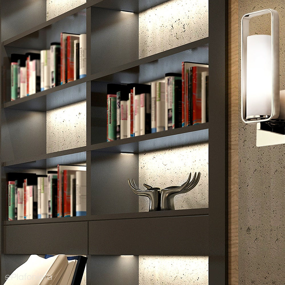Nikiel, szkło 43x14cm, nowoczesna lampa ścienna, kinkiet do salonu sypialni kuchni (1xE27) Kichler (City Loft)