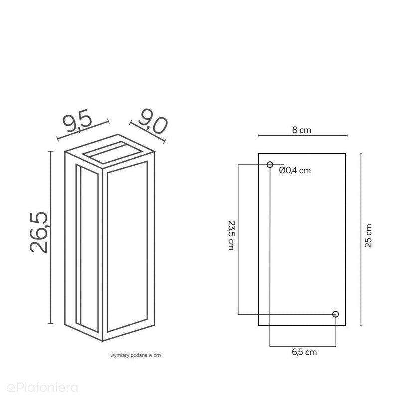 Nowoczesna czarna latarnia ogrodowa 26x9cm - lampa ścienna zewnętrzna, kinkiet (1x E27) SU-MA (Porto)