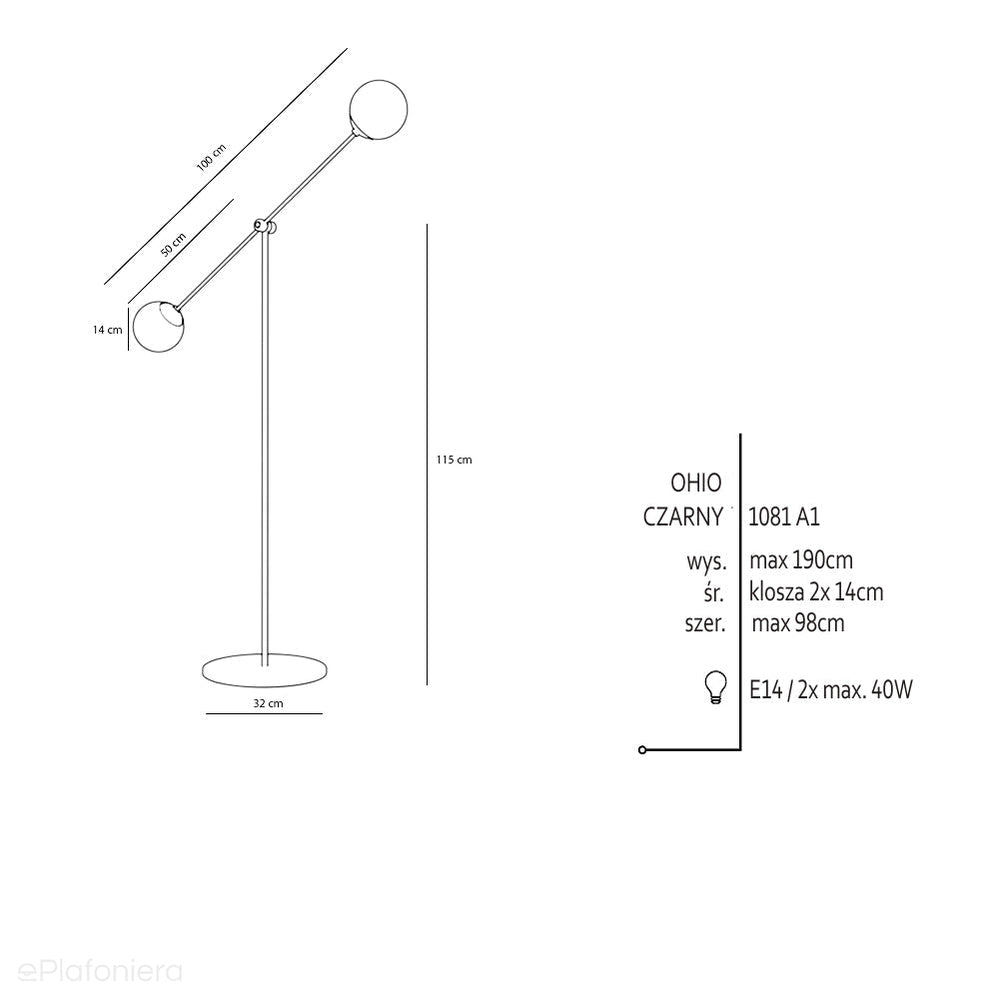 Nowoczesna lampa regulowana, podłogowa, mleczne kule 2x14cm (E14) Aldex (Ohio) 1081A1