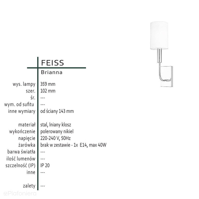 Nowoczesna lampa ścienna (kinkiet 1xE14) do salonu sypialni (polerowany nikiel) Feiss (Brianna)