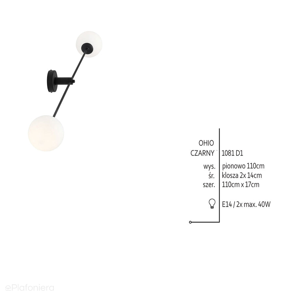 Nowoczesna lampa ścienna, kinkiet, mleczne kule 2x14cm (E14) Aldex (Ohio) 1081D1