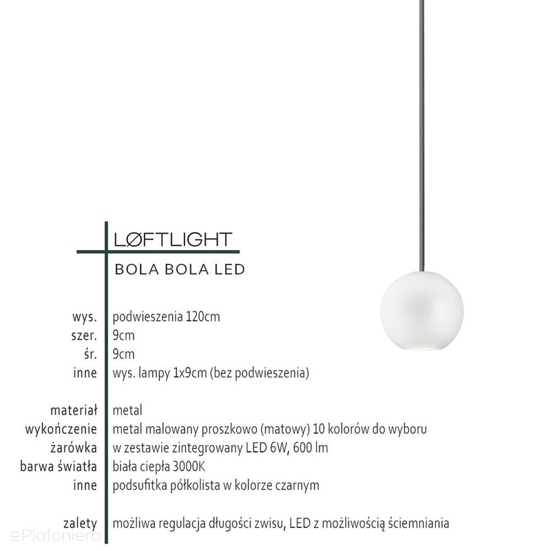 Nowoczesna lampa wisząca, 1 kula (kolory Pantone) Bola Bola LED Loftlight