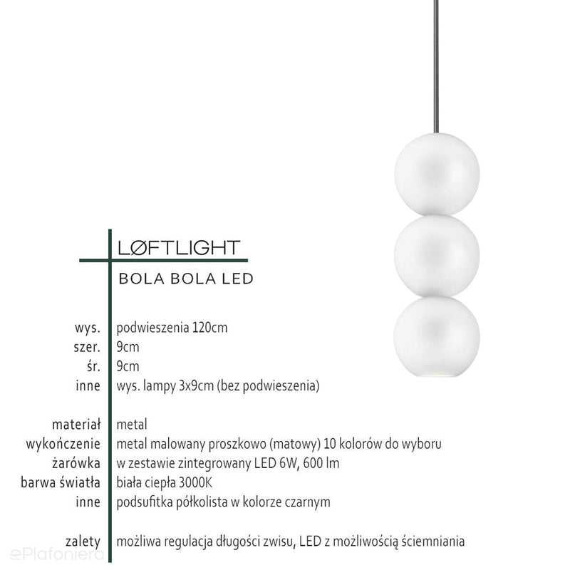 Nowoczesna lampa wisząca, 3 kule (kolory Pantone) Bola Bola LED Loftlight