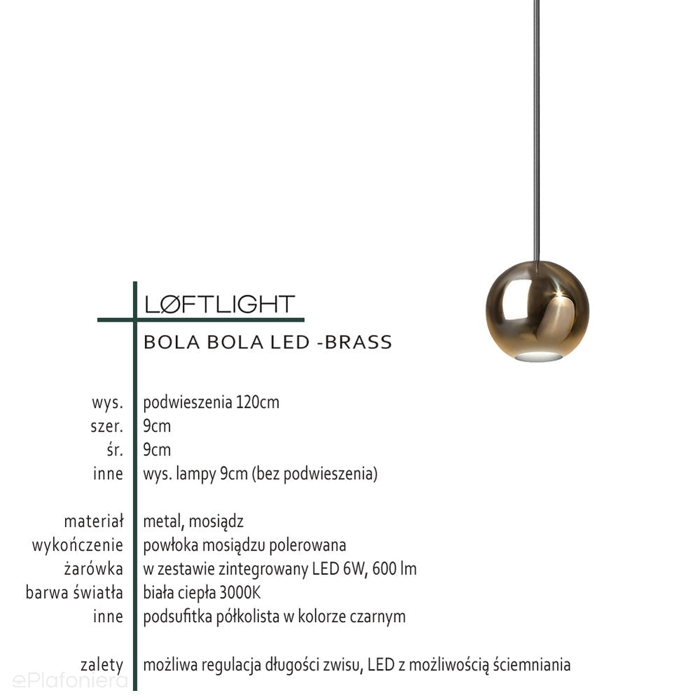 Nowoczesna lampa wisząca chrom/mosiądz x1, do salonu sypialni Bola Bola LED Loftlight