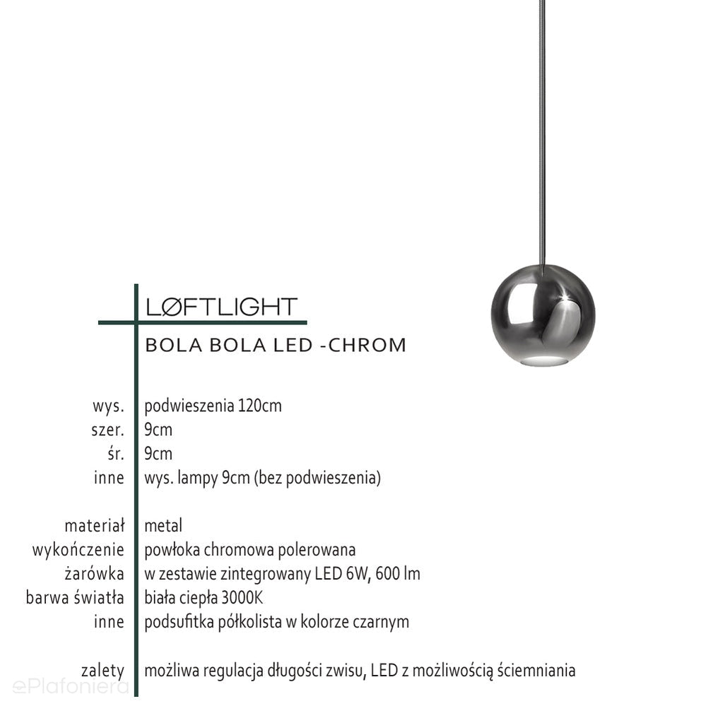 Nowoczesna lampa wisząca chrom/mosiądz x1, do salonu sypialni Bola Bola LED Loftlight