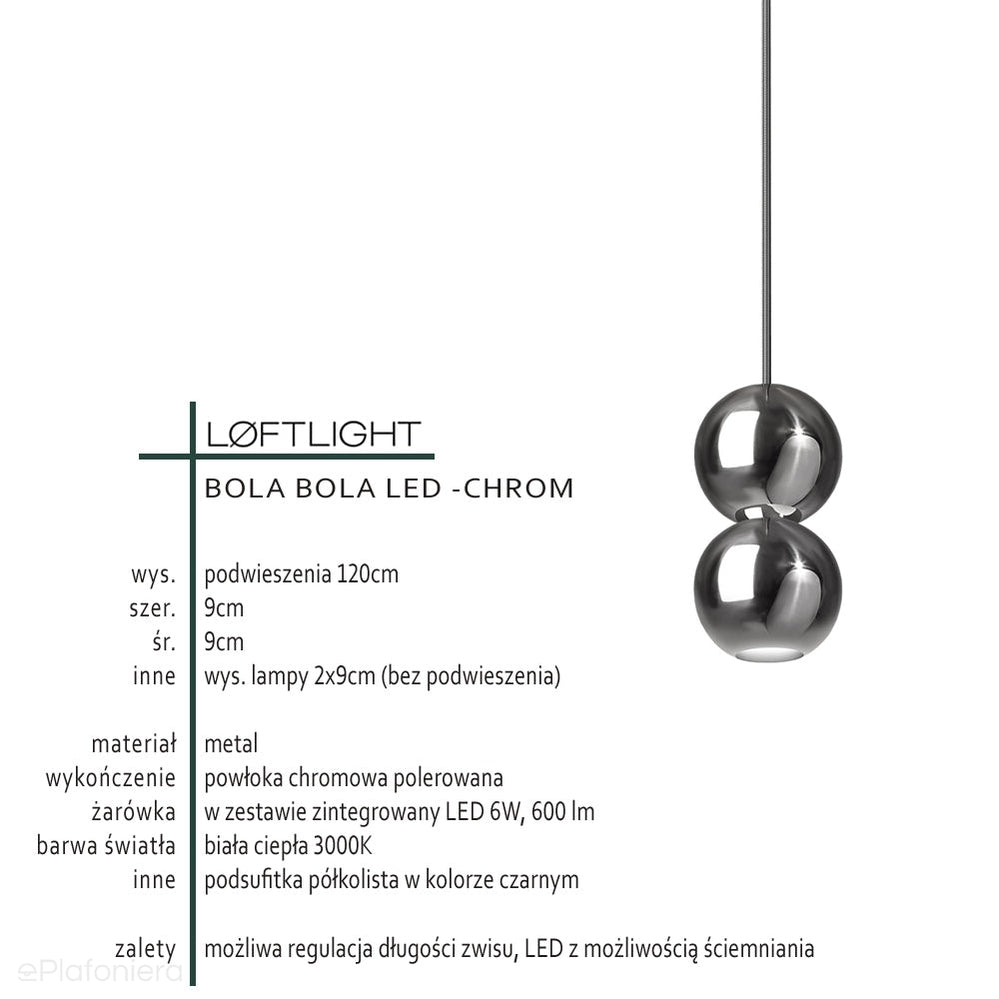 Nowoczesna lampa wisząca chrom/mosiądz x2, do salonu sypialni Bola Bola LED Loftlight