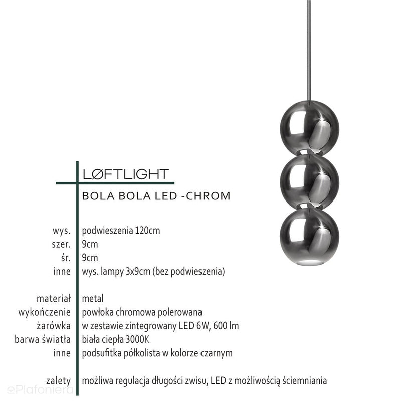 Nowoczesna lampa wisząca chrom/mosiądz x3, do salonu sypialni Bola Bola LED Loftlight