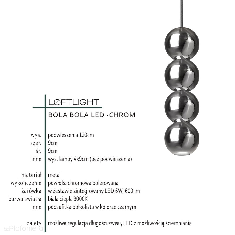 Nowoczesna lampa wisząca chrom/mosiądz x4, do salonu sypialni Bola Bola LED Loftlight