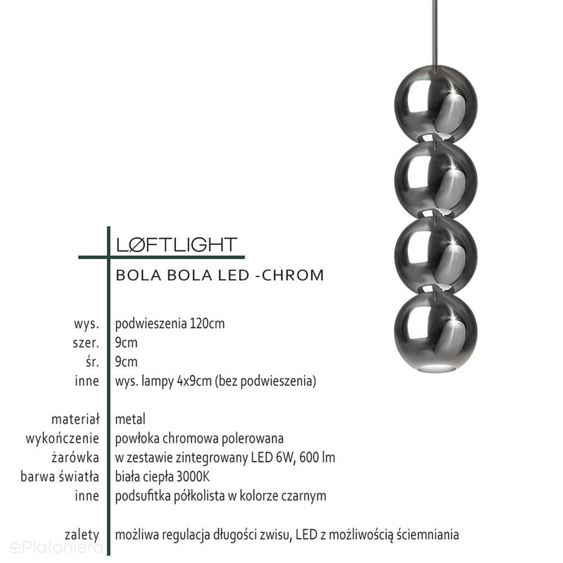 Nowoczesna lampa wisząca chrom/mosiądz x4, do salonu sypialni Bola Bola LED Loftlight