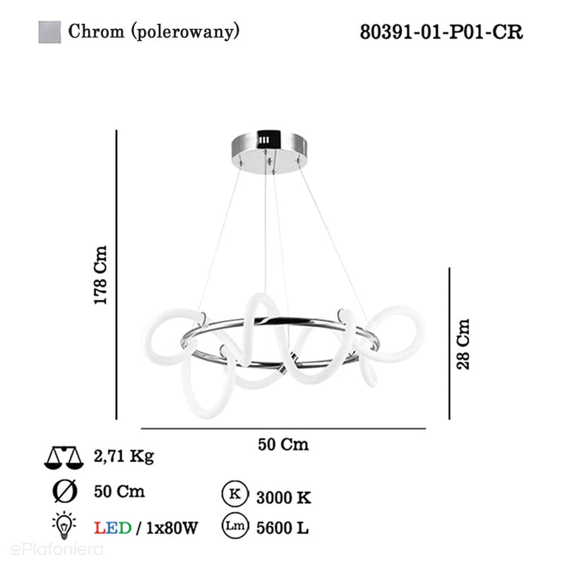 Nowoczesna lampa wisząca LED do salonu (chrom 30cm) Lucea 80391-04-P01-CR PARADAS