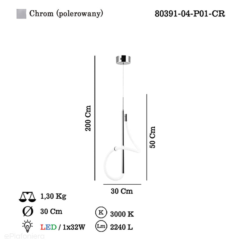 Nowoczesna lampa wisząca LED do salonu (chrom 50cm) Lucea 80391-01-P01-CR PARADAS