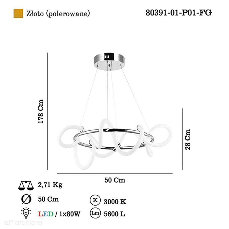 Nowoczesna lampa wisząca LED do salonu (złota 30cm) Lucea 80391-04-P01-FG PARADAS