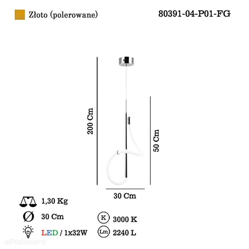 Nowoczesna lampa wisząca LED do salonu (złota 50cm) Lucea 80391-01-P01-FG PARADAS