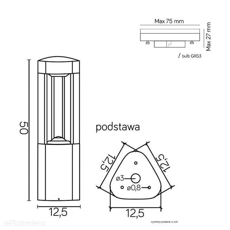 Nowoczesny słupek ogrodowy 30/50/80cm - lampa zewnętrzna stojąca (1x GX53) SU-MA (Fan)