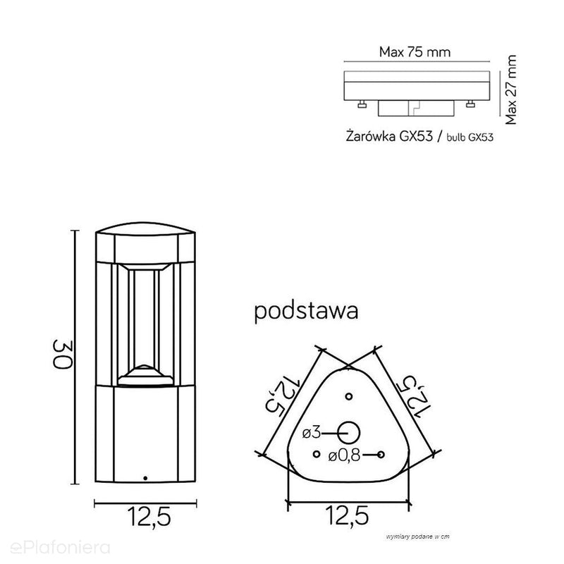 Nowoczesny słupek ogrodowy 30/50/80cm - lampa zewnętrzna stojąca (1x GX53) SU-MA (Fan)