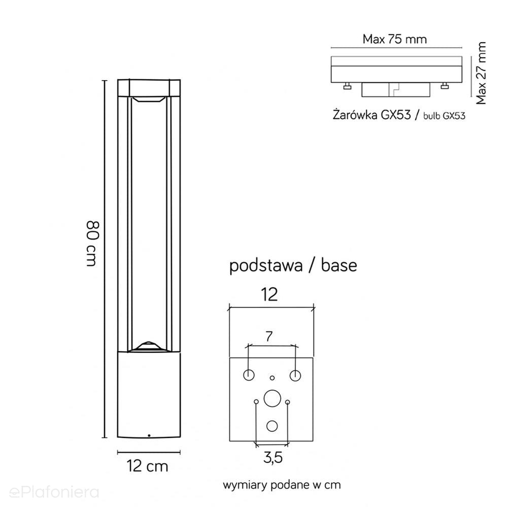Nowoczesny słupek ogrodowy Fan kwadrat z IP54  - lampa zewnętrzna stojąca, SU-MA (50/80cm)