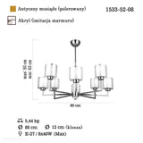 Nowoczesny szklany żyrandol nad stół (80cm) do salonu, Lucea 1533-52-08 DAVON