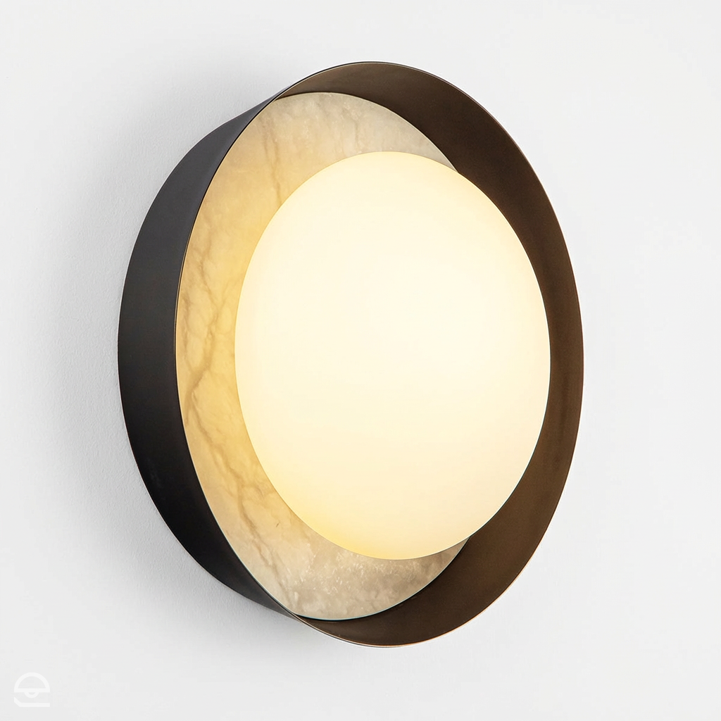 Okrągły kinkiet LED Alonso alabaster - Miejski brąz