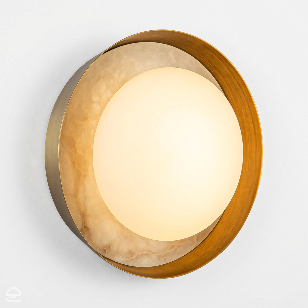 Okrągły kinkiet LED Alonso Vintage mosiądz z alabasterem