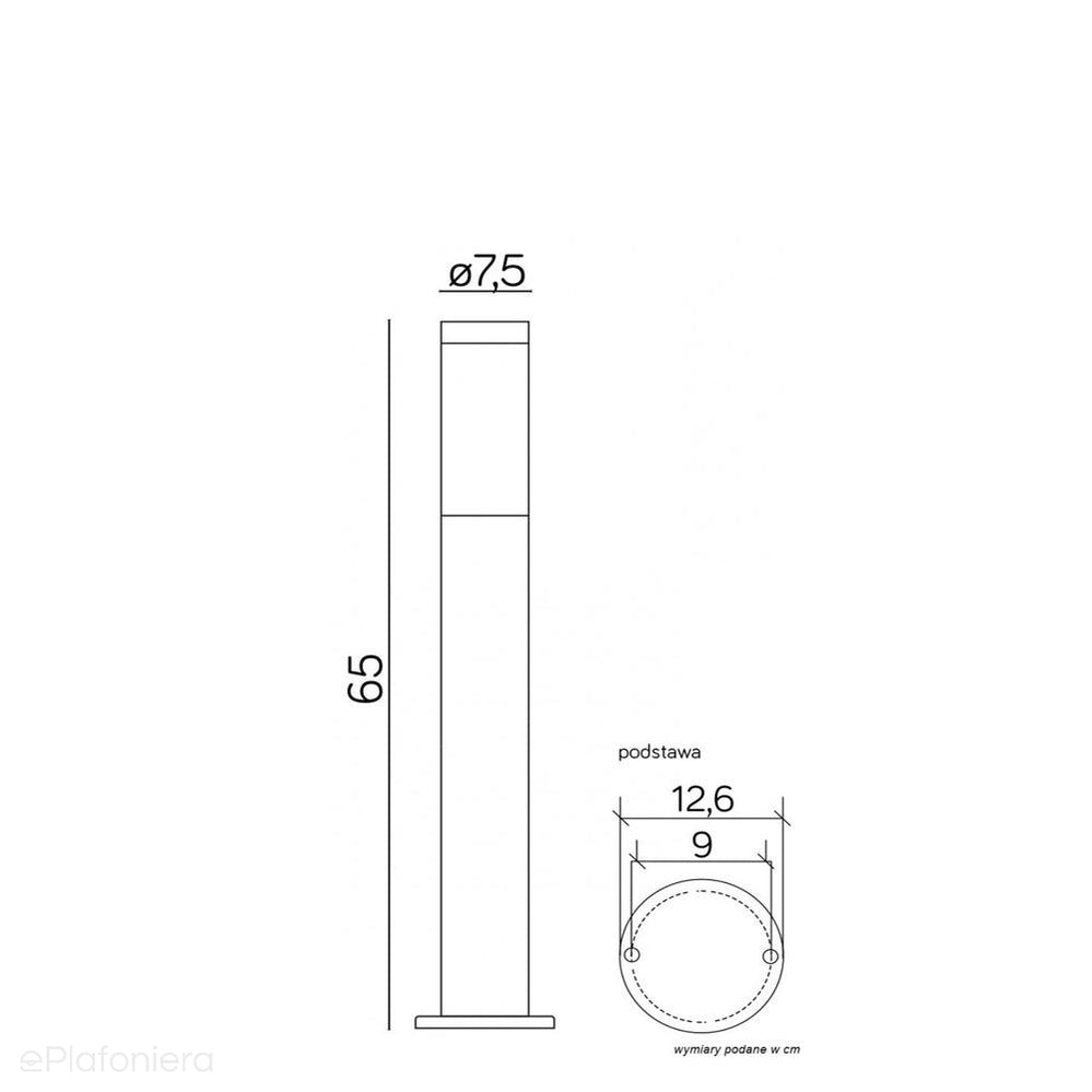 Okrągły słupek 45/65/110cm - lampa stojąca ogrodowa zewnętrzna (czarna/stalowa) (1x E27) SU-MA (Inox)
