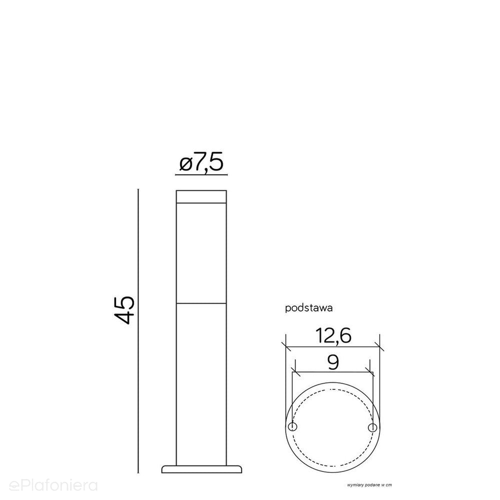 Okrągły słupek 45/65/110cm - lampa stojąca ogrodowa zewnętrzna (czarna/stalowa) (1x E27) SU-MA (Inox)
