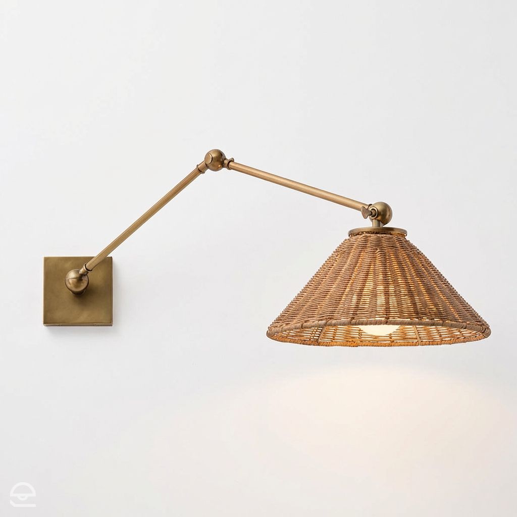 Padma – kinkiet z wiklinowym kloszem na regulowanym ramieniu