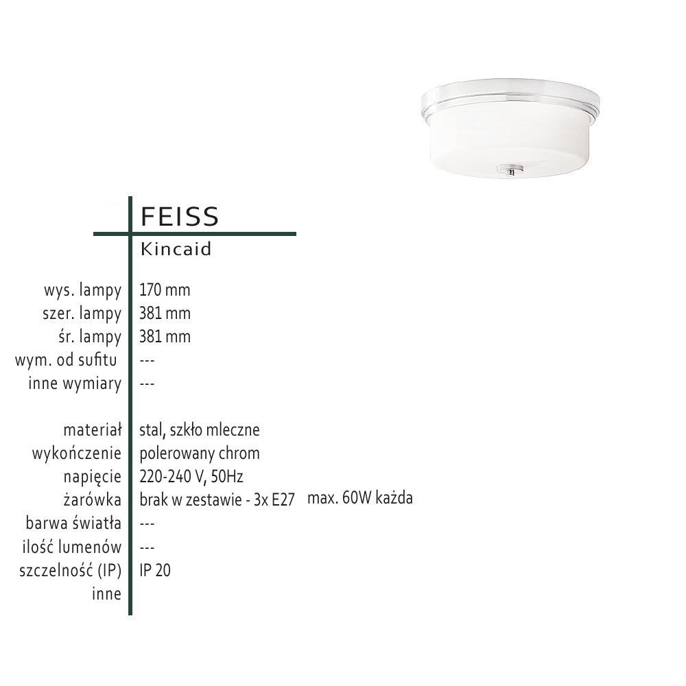 Plafon mleczne szkło - lampa sufitowa 38cm do sypialni salonu kuchni (E27) Feiss (Kincaid)