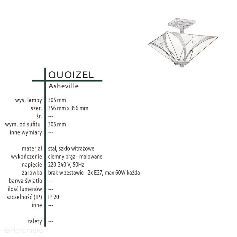 Plafon Tiffany Asheville ze szkłem witrażowym, Quoizel