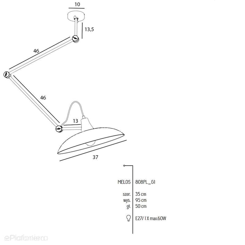 Plafon ustawny 35cm, lampa sufitowa, ścienna czarna 1xE27, Aldex (Melos) 808PL/G1