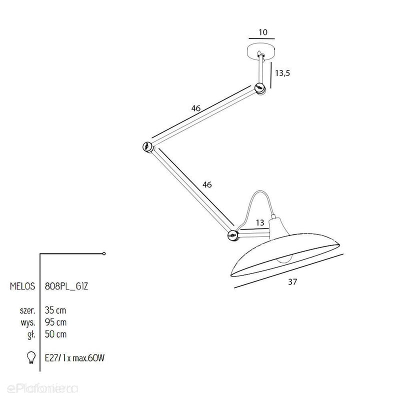 Plafon ustawny 35cm, lampa sufitowa, ścienna czarna, złota 1xE27, Aldex (Melos) 808PL/G1/Z