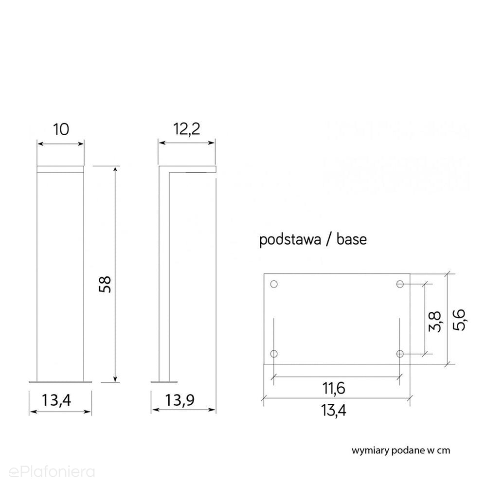 Płaski słupek LED 10W, 58 - nowoczesna lampa stojąca ogrodowa zewnętrzna grafit SU-MA (Karo)
