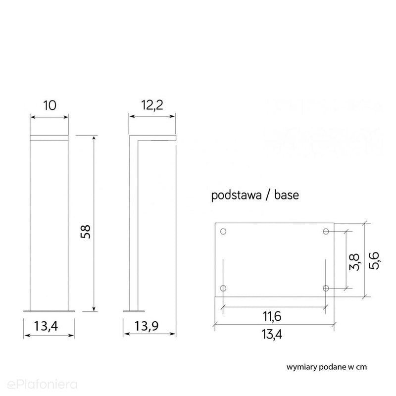 Płaski słupek LED 10W, 58 - nowoczesna lampa stojąca ogrodowa zewnętrzna grafit SU-MA (Karo)