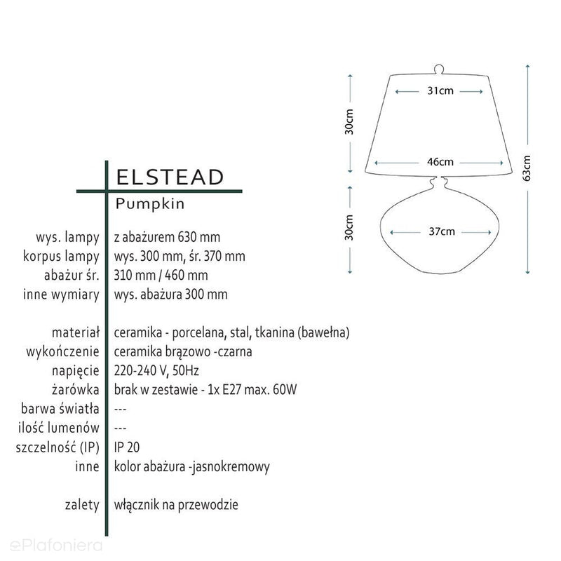Porcelanowa lampa stołowa Pumpkin - Elstead (63cm, 1xE27)