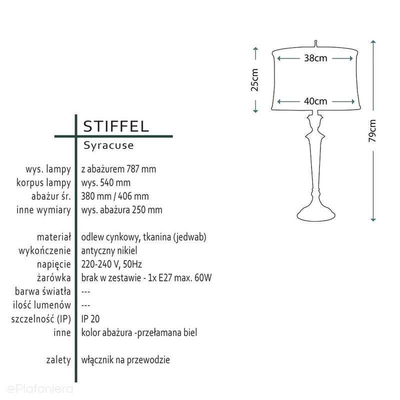 Premium - lampa stojąca Syracuse w stylu nowojorskim - Stiffel (antyczny nikiel)