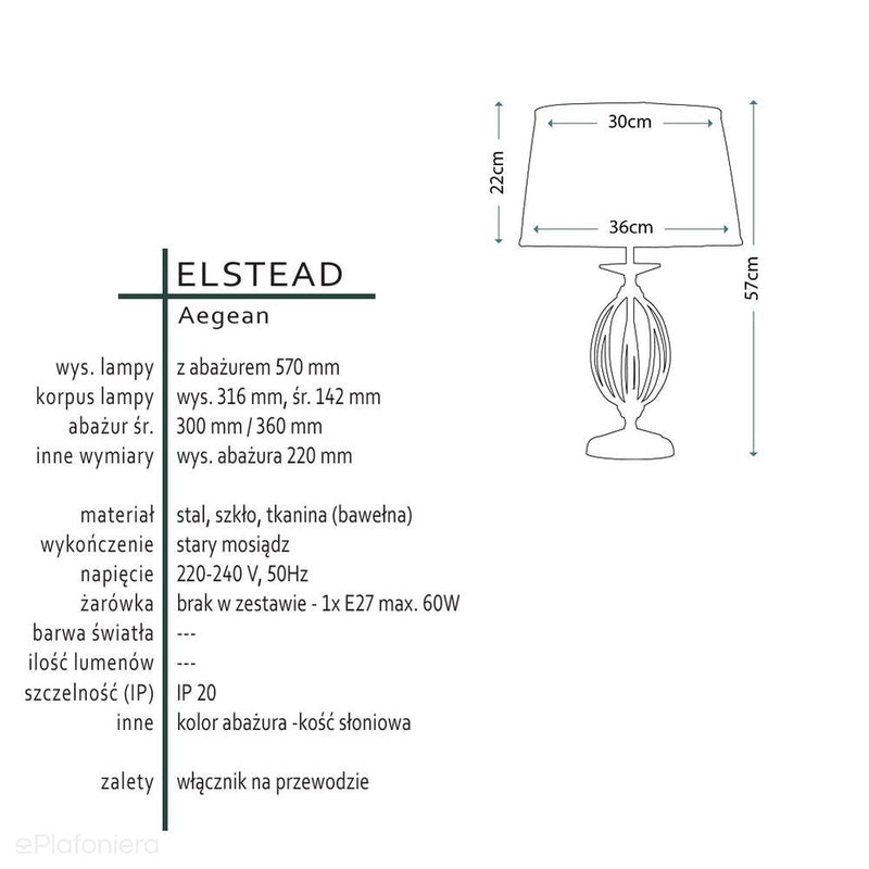 Premium lampa stołowa Aegean (stary mosiądz) - Elstead, 57cm (1xE27)