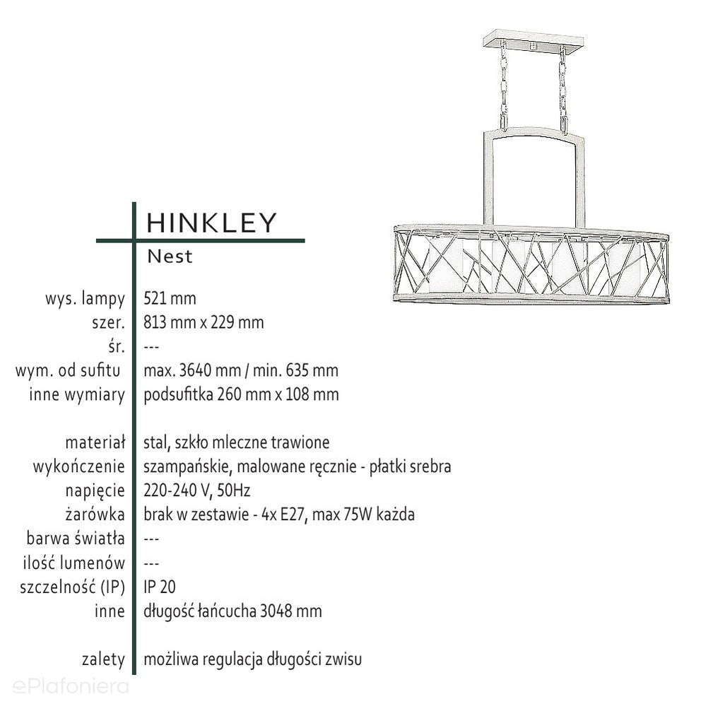 Premium żyrandol Nest do salonu / jadalni z płatkami srebra - Hinkley (81x23cm / 4xE27)