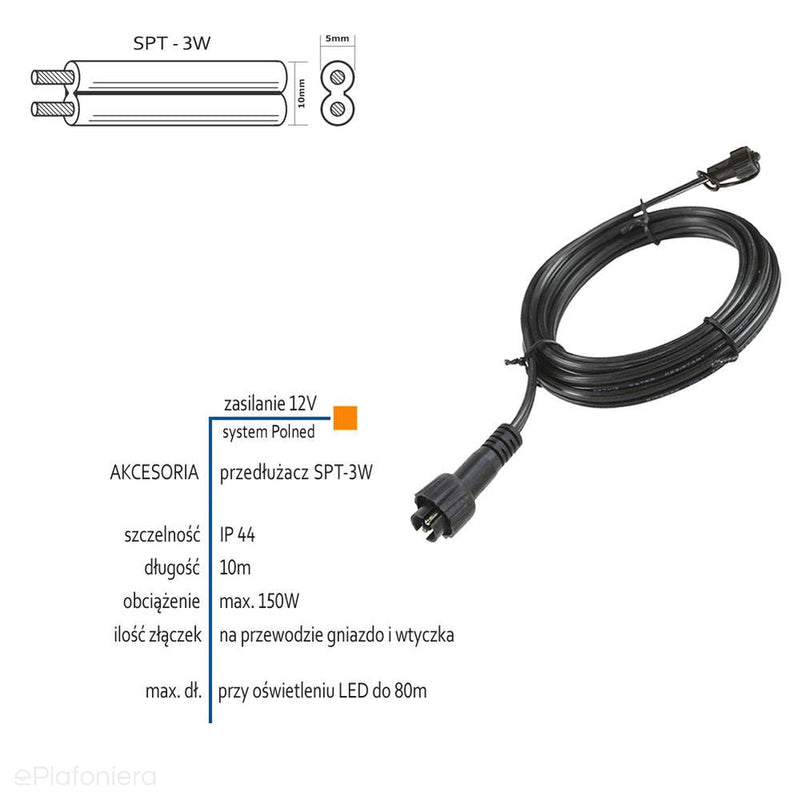 Przedłużacz 10m SPT-3W (IP 44) - AKCESORIA systemu 12V LED Polned (6056011)