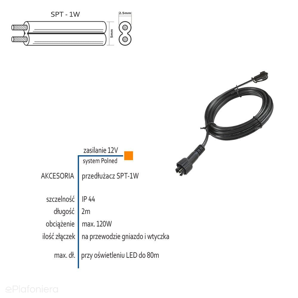 Przedłużacz 2m SPT-1W (IP 44) - AKCESORIA systemu 12V LED Polned (6154011)