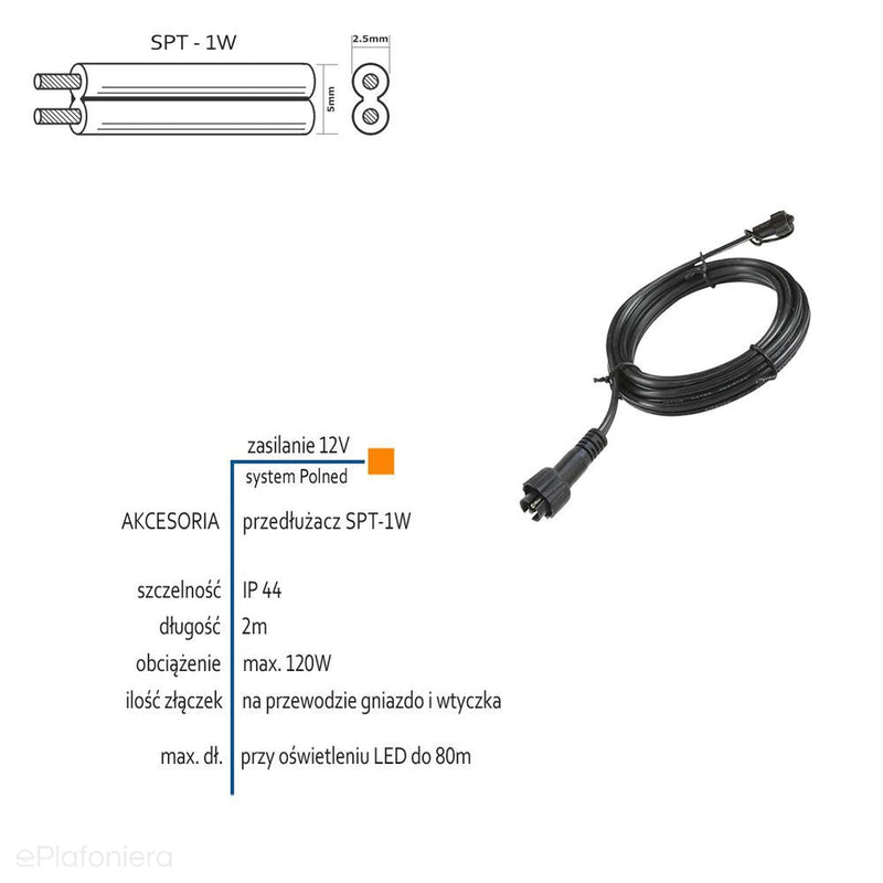 Przedłużacz 2m SPT-1W (IP 44) - AKCESORIA systemu 12V LED Polned (6154011)