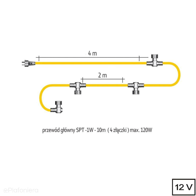 Przewód główny 10m SPT-1W z 4 złączkami (IP 44) - AKCESORIA systemu 12V LED Polned (6007011)