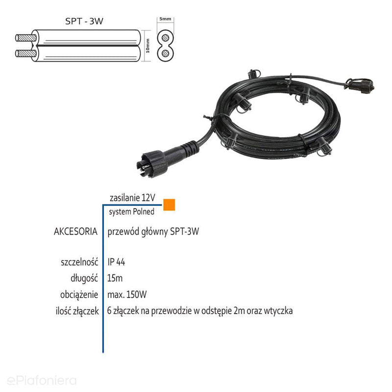 Przewód główny 15m SPT-3W z 6 złączkami (IP 44) - AKCESORIA systemu 12V LED Polned (6008011